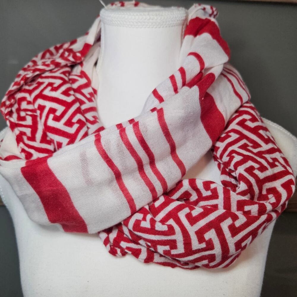 Cute & Versatile Red White Cotton Infinity Scarf by mudpie retro boho D50